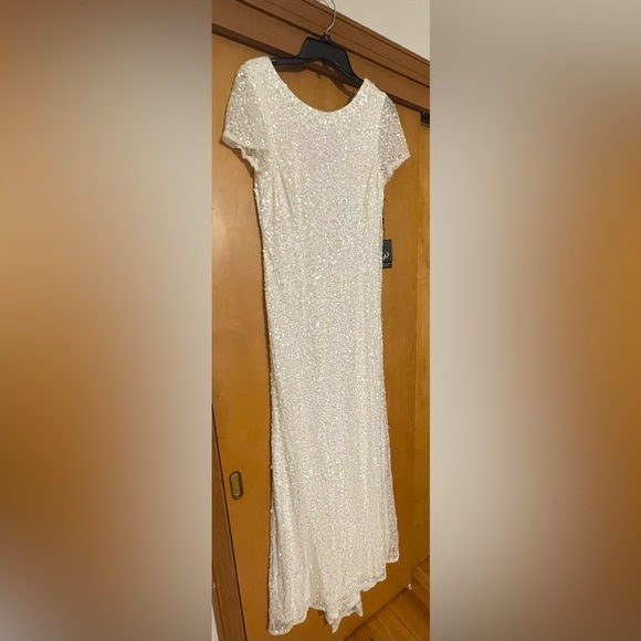 Adrianna Papell Scoop Back Sequin Gown- Ivory - Picture 16 of 16